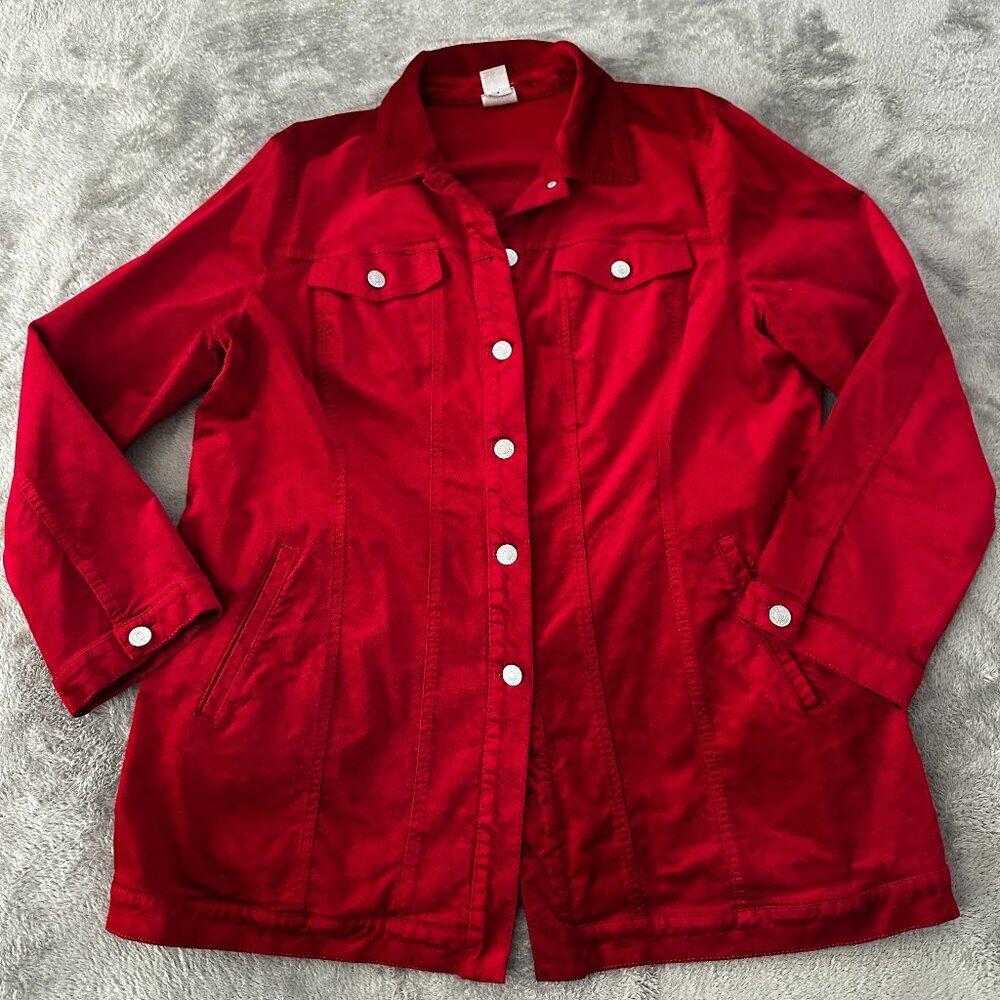 Chico's Red Jacket Barn Chore Coat women's 3 XL 16/18 Velour Velvet